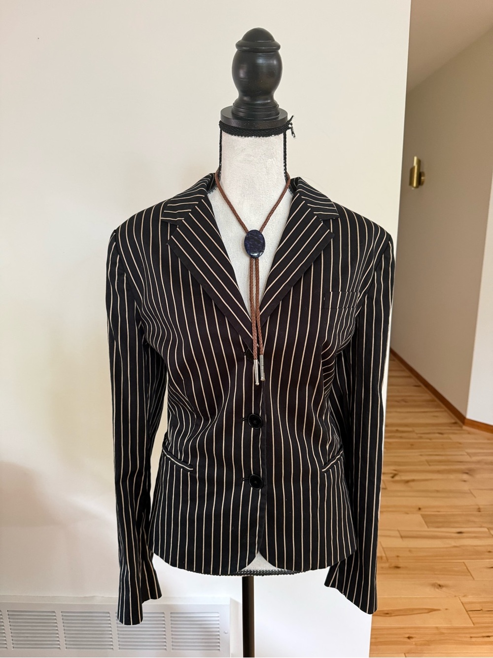 Ralph Lauren Black Blazer with White Pinstripes